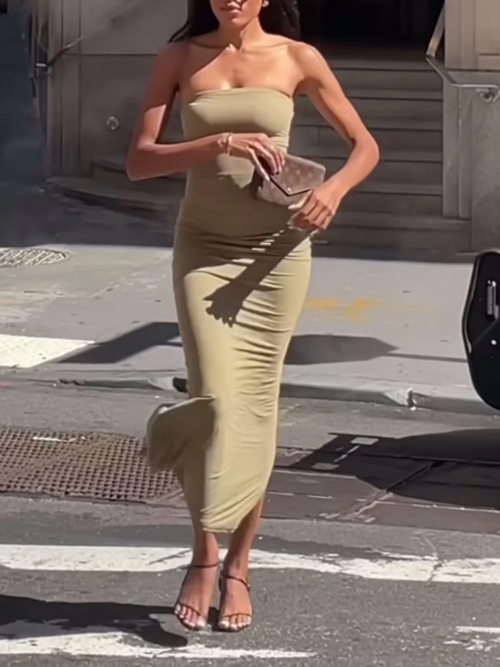 SKIMS Khaki Strapless Maxi Tube Skirt
